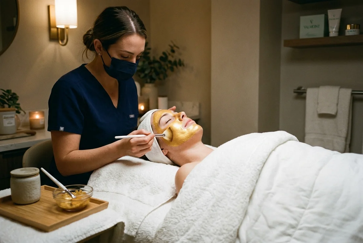 Kosmetische Gesichtsbehandlung und Glow-Maske bei Skin Aesthetics