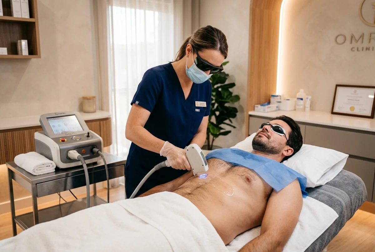 Laser-Haarentfernung für Männer an Brust und Bauch mit aktiver Kühlung