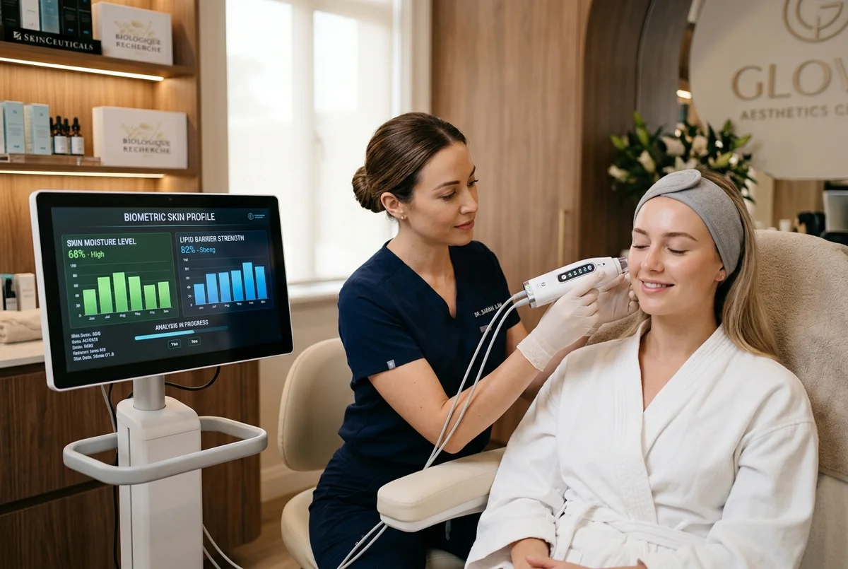 Biometrische Hautanalyse mit wissenschaftlichem Sensor bei Skin Aesthetics